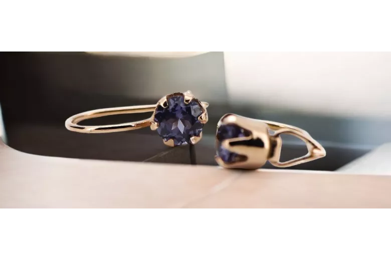 Earrings Vintage style Alexandrite Original Vintage 14K Rose Gold vec056r